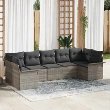   vidaXL Kerti Kanapé Szett párnával 7 pcs Világosszürke Poli rattan