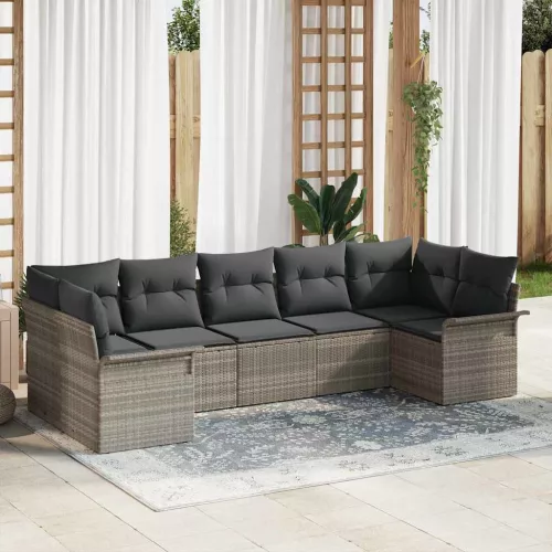 vidaXL Kerti Kanapé Szett párnával 7 pcs Világosszürke Poli rattan