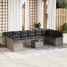   vidaXL Kerti Kanapé Szett párnával 11 pcs Szürke Poli rattan