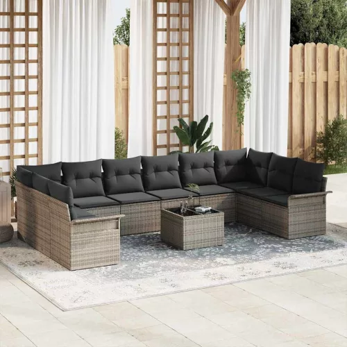 vidaXL Kerti Kanapé Szett párnával 11 pcs Szürke Poli rattan