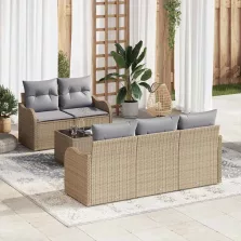 vidaXL Kerti Kanapé Szett 6 pcs Bézs Poli rattan