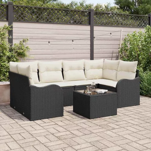 vidaXL Kerti Kanapé Szett 7 pcs Fekete 55 x 55 x 37 cm Poli rattan