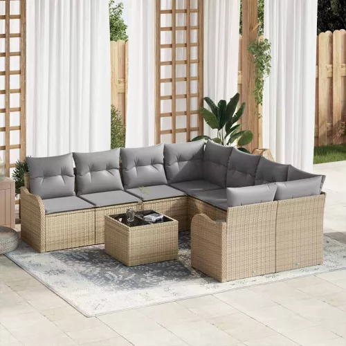 vidaXL Kerti Kanapé Szett 9 pcs Bézs 55 x 55 x 37 cm Poli rattan