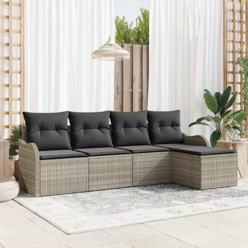 vidaXL Kerti Kanapé Szett párnával 5 pcs Világosszürke Poli rattan