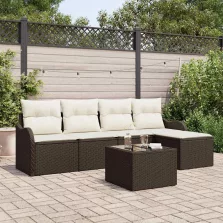   vidaXL Kerti Kanapé Szett párnával 6 pcs Barna Poli rattan