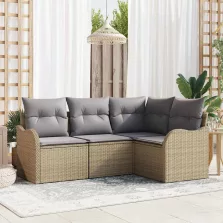   vidaXL Kerti Kanapé Szett párnával 4 pcs Bézs Poli rattan