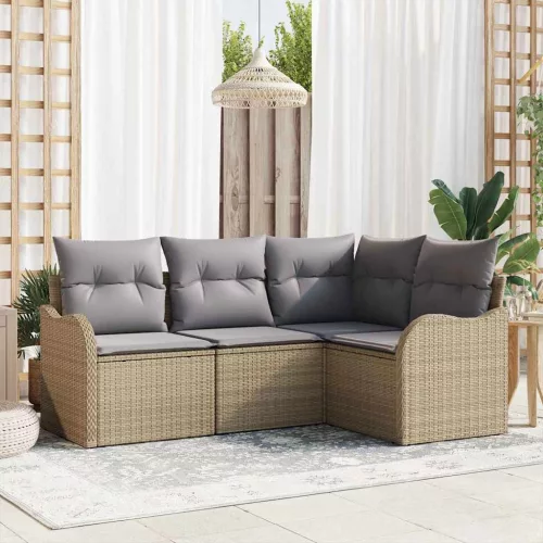 vidaXL Kerti Kanapé Szett párnával 4 pcs Bézs Poli rattan
