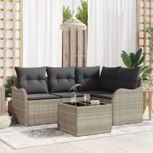   vidaXL Kerti Kanapé Szett párnával 5 pcs Világosszürke Poli rattan