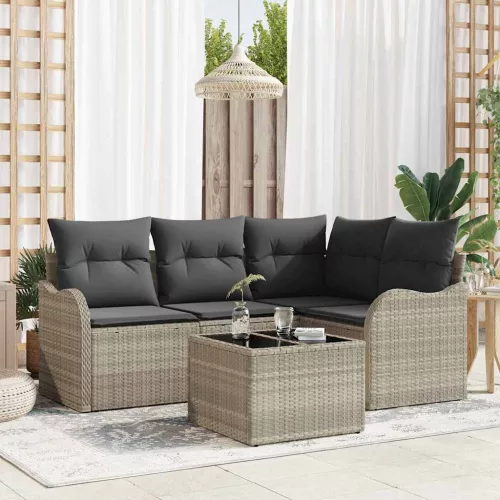 vidaXL Kerti Kanapé Szett párnával 5 pcs Világosszürke Poli rattan