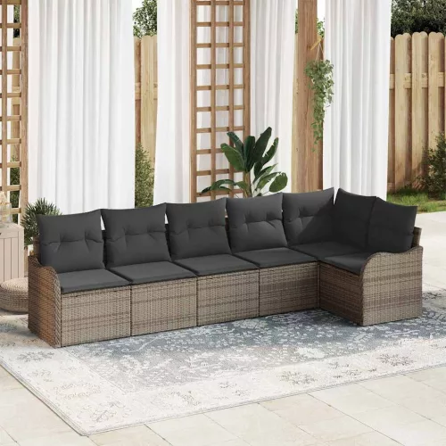 vidaXL Kerti Kanapé Szett párnával 6 pcs Szürke Poli rattan