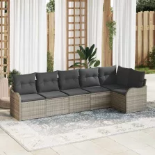   vidaXL Kerti Kanapé Szett párnával 6 pcs Világosszürke Poli rattan