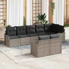   vidaXL Kerti Kanapé Szett párnával 8 pcs Szürke Poli rattan