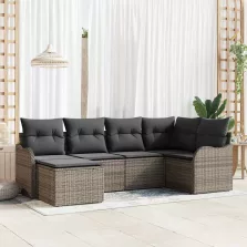  vidaXL Kerti Kanapé Szett párnával 6 pcs Szürke Poli rattan
