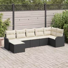   vidaXL Kerti Kanapé Szett párnával 7 pcs Fekete Poli rattan