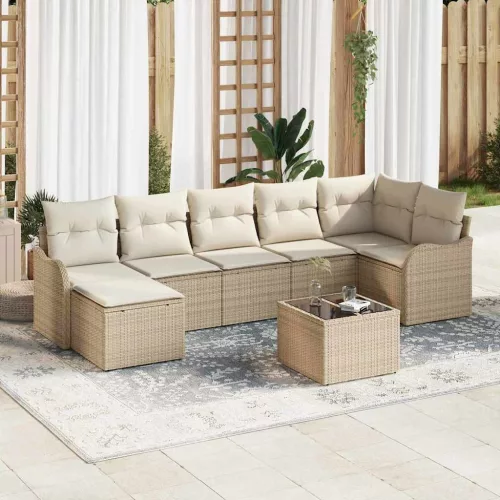 vidaXL Kerti Kanapé Szett párnával 8 pcs Bézs Poli rattan