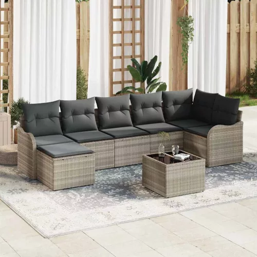 vidaXL Kerti Kanapé Szett párnával 8 pcs Világosszürke Poli rattan