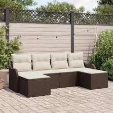   vidaXL Kerti Kanapé Szett párnával 6 pcs Barna Poli rattan