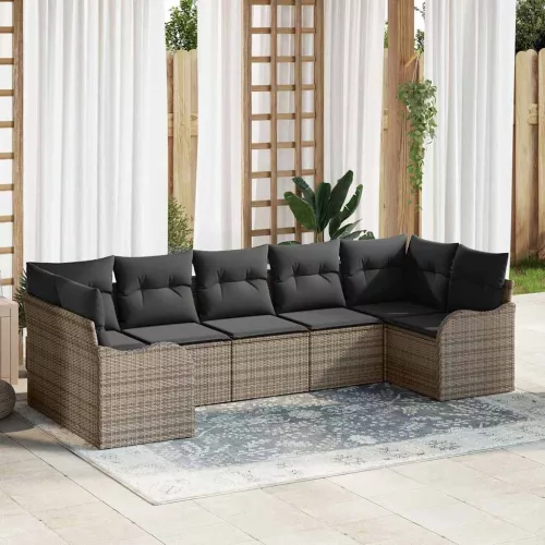 vidaXL Kerti Kanapé Szett párnával 7 pcs Szürke Poli rattan