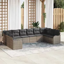   vidaXL Kerti Kanapé Szett párnával 10 pcs Szürke Poli rattan
