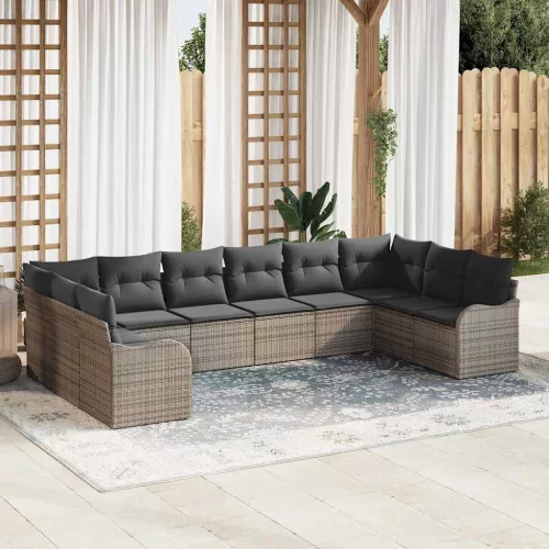 vidaXL Kerti Kanapé Szett párnával 10 pcs Szürke Poli rattan