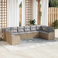   vidaXL Kerti Kanapé Szett párnával 10 pcs Bézs Poli rattan