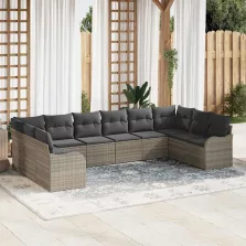   vidaXL Kerti Kanapé Szett párnával 10 pcs Világosszürke Poli rattan