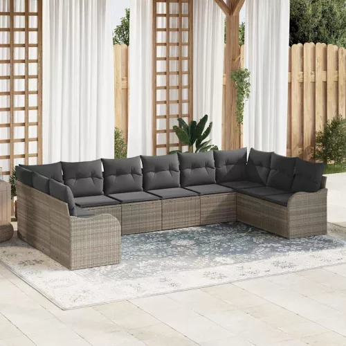 vidaXL Kerti Kanapé Szett párnával 10 pcs Világosszürke Poli rattan