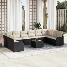   vidaXL Kerti Kanapé Szett párnával 11 pcs Fekete Poli rattan