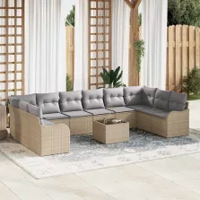   vidaXL Kerti Kanapé Szett párnával 11 pcs Bézs Poli rattan