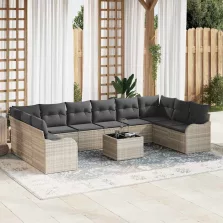   vidaXL Kerti Kanapé Szett párnával 11 pcs Világosszürke Poli rattan