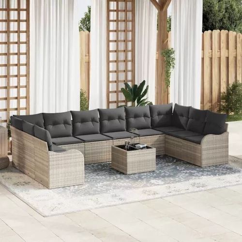 vidaXL Kerti Kanapé Szett párnával 11 pcs Világosszürke Poli rattan