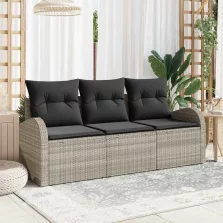   vidaXL Kerti Kanapé Szett párnával 3 pcs Világosszürke Poli rattan