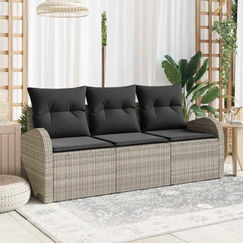 vidaXL Kerti Kanapé Szett párnával 3 pcs Világosszürke Poli rattan