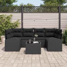 vidaXL Kerti Kanapé Szett Fekete 55 x 55 x 37 cm polirattan