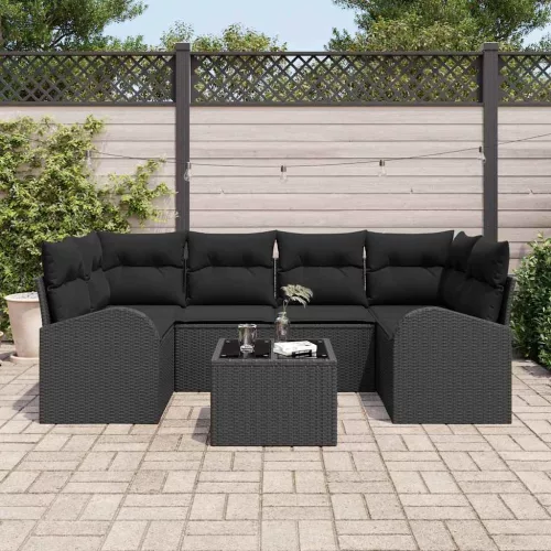 vidaXL Kerti Kanapé Szett Fekete 55 x 55 x 37 cm polirattan
