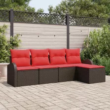 vidaXL Kerti Kanapé Szett 5 pcs Barna polirattan