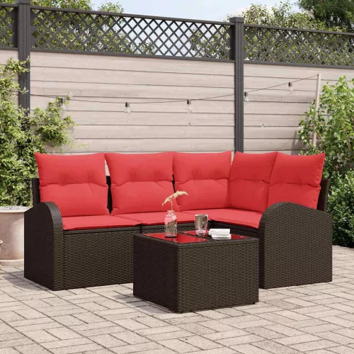 vidaXL Kerti Kanapé Szett 5 pcs Barna polirattan