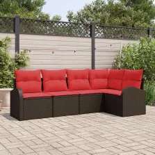 vidaXL Kerti Kanapé Szett 5 pcs Barna polirattan