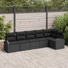   vidaXL Kerti Kanapé Szett párnával 6 pcs Fekete Poli rattan
