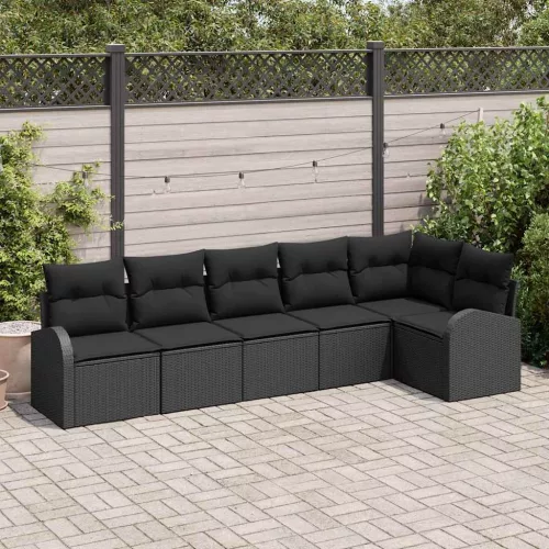 vidaXL Kerti Kanapé Szett párnával 6 pcs Fekete Poli rattan