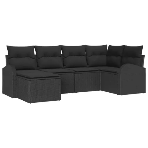 vidaXL 6 Darabos Kerti Kanapé Szett Párnákkal Fekete Poli Rattan