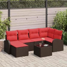   vidaXL Kerti Kanapé Szett párnával 7 pcs Barna Poly Rattan