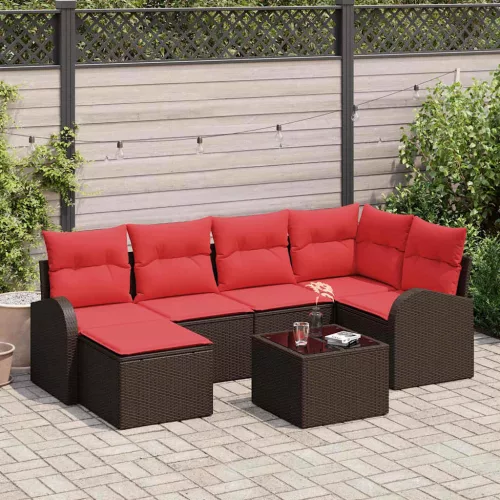 vidaXL Kerti Kanapé Szett párnával 7 pcs Barna Poly Rattan