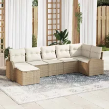   vidaXL Kerti Kanapé Szett párnával 7 pcs Bézs Poli rattan