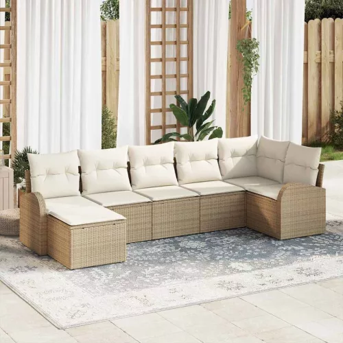 vidaXL Kerti Kanapé Szett párnával 7 pcs Bézs Poli rattan