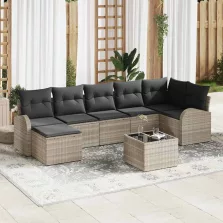  vidaXL Kerti Kanapé Szett párnával 8 pcs Világosszürke Poli rattan