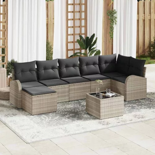 vidaXL Kerti Kanapé Szett párnával 8 pcs Világosszürke Poli rattan