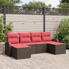   vidaXL Kerti Kanapé Szett párnával 6 pcs Barna Poly Rattan
