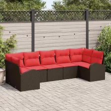   vidaXL Kerti Kanapé Szett párnával 7 pcs Barna Poly Rattan
