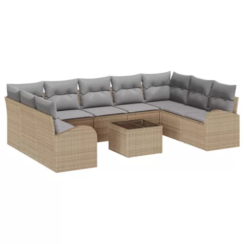 vidaXL 10 darabos Kert Kanapé Szett Párnákkal Fekete Poli Rattan